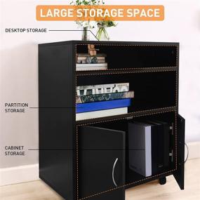 img 2 attached to 🗄️ KUMIUNION Black Wood 3 Drawer File Cabinet: Mobile Office Storage Solution with Shelf and Printer Stand