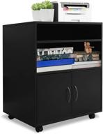 🗄️ kumiunion black wood 3 drawer file cabinet: mobile office storage solution with shelf and printer stand logo