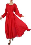 👗 buenos ninos women's loose chiffon long maxi dress with belt - long sleeve crew neck design for enhanced seo logo