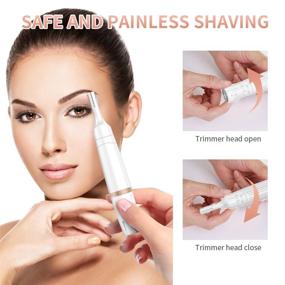 img 2 attached to 🔪 4 в 1 триммер для бровей и удалитель лицевого волоса для женщин - безболезненное бритье для бровей, губ, тела и лица - работает от батареек