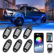 mustwin rgb led rock lights: 90 leds waterproof music lighting kit with app & rf control for off road vehicles - 6 pod neon underglow, ship from america logo