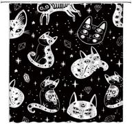 black white witch cat shower curtain with cat skull, spooky ghosts, gothic magic kitty, star moon in mexican style - 71x71 inch fabric bathroom decor curtain for halloween, pet lovers - includes hooks and perfect for kawaii enthusiasts logo