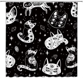 img 4 attached to Black White Witch Cat Shower Curtain with Cat Skull, Spooky Ghosts, Gothic Magic Kitty, Star Moon in Mexican Style - 71x71 Inch Fabric Bathroom Decor Curtain for Halloween, Pet Lovers - Includes Hooks and Perfect for Kawaii Enthusiasts