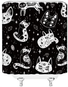 img 2 attached to Black White Witch Cat Shower Curtain with Cat Skull, Spooky Ghosts, Gothic Magic Kitty, Star Moon in Mexican Style - 71x71 Inch Fabric Bathroom Decor Curtain for Halloween, Pet Lovers - Includes Hooks and Perfect for Kawaii Enthusiasts
