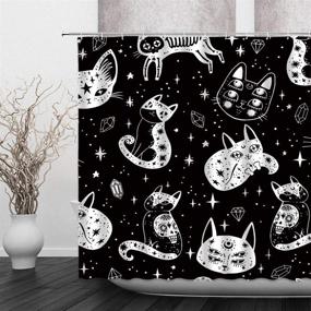 img 3 attached to Black White Witch Cat Shower Curtain with Cat Skull, Spooky Ghosts, Gothic Magic Kitty, Star Moon in Mexican Style - 71x71 Inch Fabric Bathroom Decor Curtain for Halloween, Pet Lovers - Includes Hooks and Perfect for Kawaii Enthusiasts