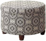 🔲 black and white medallion upholstered round storage ottoman with lid by homepop логотип