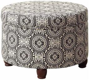 img 4 attached to 🔲 Black and White Medallion Upholstered Round Storage Ottoman with Lid by HomePop