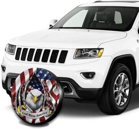 img 1 attached to American Flag Eagle God Bless America Spare Tire Cover Waterproof Dust-Proof UV Sun Wheel Tire Cover Fit For Jeep