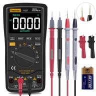 🔋 trms 6000 auto ranging digital multimeter with battery, alligator clips, test leads, ac/dc voltage/account, voltage alert, amp/ohm/volt multi tester, diode (ebtn screen, black) logo