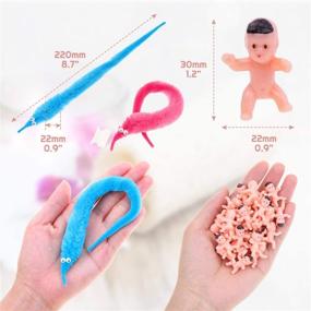 img 2 attached to 👶 Selizo 50pcs Small Plastic Mini Babies with 20Pcs Fuzzy Worms on String – Ideal for Baby Shower Ice Cube Games, Parties, and Party Favors