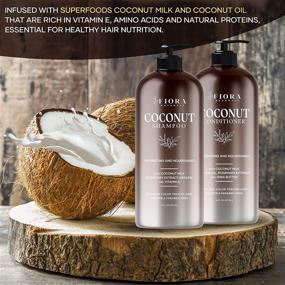 img 1 attached to 🥥 Fiora Naturals Шампунь и кондиционер с кокосовым молоком: без сульфатов, увлажняющий набор для роста волос, все типы волос, натуральные и кудрявые, для мужчин и женщин (2 х 16 унции)