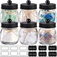 🛁 premium 6 pack apothecary jars set with stainless steel lid - organize, decorate and store bathroom vanity accessories and more! logo