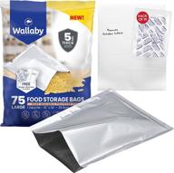 🛍️ premium 75x wallaby 1-gallon mylar bag bundle for reliable long-term food storage - heat sealable, fda approved, 5 mil thickness - including 80x oxygen absorbers & labels - silver logo