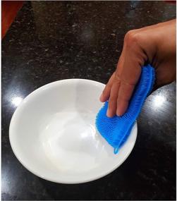 img 1 attached to 🧽 Versatile Double Sided Silicone Sponge Scrubber for Effortless Kitchen Cleaning: Ideal for Pans, Pots, Dishes, Fruits & Vegetables