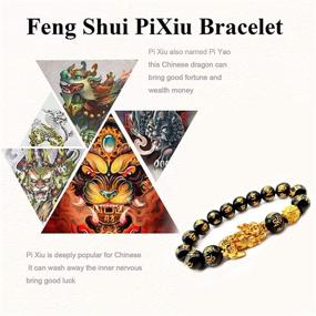 img 2 attached to 💰 Feng Shui Wealth Attracting Bracelet: 14mm Black Mantra Beads with Golden Pi Xiu and Mantra Bead