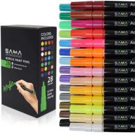 sama acrylic paint pens set - 28 color paint markers for rock, wood, metal, plastic, glass, canvas, & ceramic. water-based, extra fine tip, sun and water resistant. logo