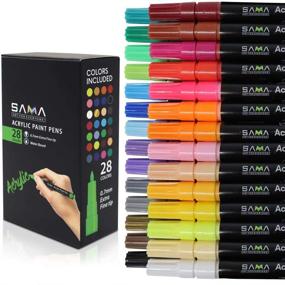 img 4 attached to Sama Acrylic Paint Pens Set - 28 Color Paint Markers for Rock, Wood, Metal, Plastic, Glass, Canvas, & Ceramic. Water-Based, Extra Fine Tip, Sun and Water Resistant.