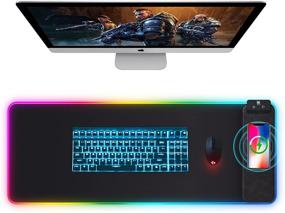 img 4 attached to 🖱️ Black Gaming Mouse Pad: Wireless Charger, LED Light, Extended Desk Mat with Wireless Charging