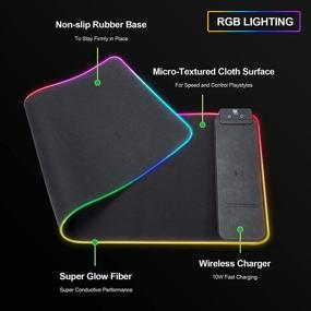 img 3 attached to 🖱️ Black Gaming Mouse Pad: Wireless Charger, LED Light, Extended Desk Mat with Wireless Charging