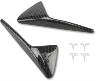 🚘 enhance your tesla model x s 3 y with glossy carbon fiber pattern side camera turn signal covers - complete set with 2 covers & 4 stickers, featuring silver t logo logo