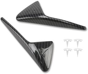 img 4 attached to 🚘 Enhance your Tesla Model X S 3 Y with Glossy Carbon Fiber Pattern Side Camera Turn Signal Covers - Complete Set with 2 Covers & 4 Stickers, Featuring Silver T Logo