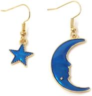 honbay enamel moon star earth planet asymmetrical earrings - chic long pendant dangle earrings (b): unique celestial jewelry for fashionable women logo