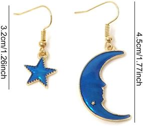 img 3 attached to Honbay Enamel Moon Star Earth Planet Asymmetrical Earrings - Chic Long Pendant Dangle Earrings (B): Unique Celestial Jewelry for Fashionable Women