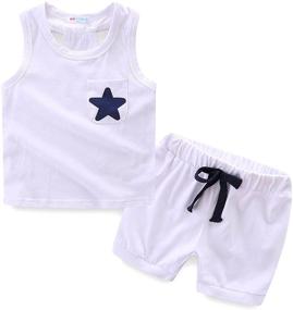img 4 attached to Cute Summer Outfit for Little Boys: Mud Kingdom Star Tank Top and Shorts Set in White 3T