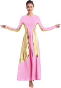 img 3 attached to IBAKOM Women's Metallic Gold Long Sleeve Liturgical Dance Dress - Full Length Loose Fit Tunic Circle Costume