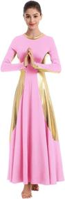 img 4 attached to IBAKOM Women's Metallic Gold Long Sleeve Liturgical Dance Dress - Full Length Loose Fit Tunic Circle Costume