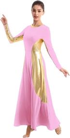 img 1 attached to IBAKOM Women's Metallic Gold Long Sleeve Liturgical Dance Dress - Full Length Loose Fit Tunic Circle Costume