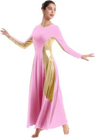 img 2 attached to IBAKOM Women's Metallic Gold Long Sleeve Liturgical Dance Dress - Full Length Loose Fit Tunic Circle Costume