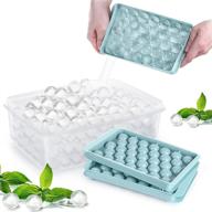 🧊 round ice cube tray with lid and ice ball maker mold for freezer - includes container, mini circle ice cube tray - makes 99pcs sphere ice for chilling cocktail, whiskey, tea, coffee - set of 3 blue trays, 1 ice bucket & scoop logo