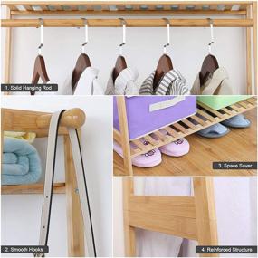 img 1 attached to 👕 Ufine Bamboo Clothes Hanging Rack with 2-Tier Storage Shelves, Coat Hooks & Portable Design - Laundry Closet Organizer and Garment Rack for Bedroom/Guest Room