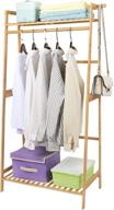 👕 ufine bamboo clothes hanging rack with 2-tier storage shelves, coat hooks & portable design - laundry closet organizer and garment rack for bedroom/guest room логотип