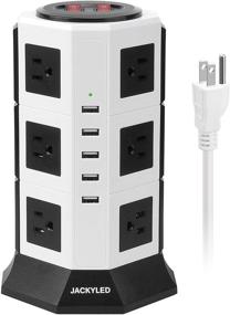 img 4 attached to 💡 JACKYLED Surge Protector Power Strip Tower - 12 AC Outlets, 3000W 15A, 5 USB Ports, 8A Desktop Smart Charging Station, Multiple Protection, Heavy Duty 6.5ft 14 AWG Extension Cord - White & Black