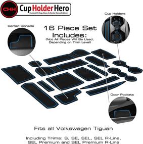 img 2 attached to 🚗 CupHolderHero 16-pc Set of Premium Custom Interior Accessories for Volkswagen VW Tiguan 2018-2022 - Non-Slip Cup Holder Inserts, Console Liner Mats, Door Pocket Liners (Blue Trim) - Keep your Car Neat and Protected!