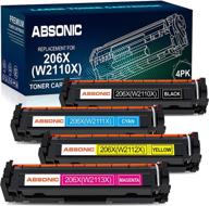 🖨️ absonic compatible toner cartridge replacement for hp 206x 206a - high-quality toner for hp color laser jet pro m255dw m255 mfp m283cdw m283fdw m283 printer (4-pack, black cyan yellow magenta) logo