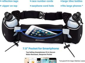 img 3 attached to Water Bottle Running Belt - Waist Pack with Water Resistant Pouch for iPhone, Samsung, 🏃 Android - Adjustable Belt, 10oz Bottles - Ideal for Running, Hiking, Cycling, with Race Number Attachment