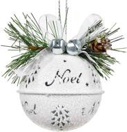 🔔 set of 6 large white glitter christmas sleigh bells - 3.4 inch rustic craft bells for tree, wreath, garland ornaments - holiday diy decorations логотип