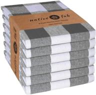 🧺 native fab 100% cotton kitchen dish towels 16x26 set of 6 - absorbent tea towels, dish cloths, restaurant cleaning towels, gingham check buffalo plaid kitchen towels with hanging loop - grey white: premium quality & multi-purpose logo