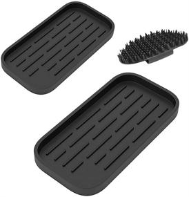 img 4 attached to Multipurpose 2 Pcs Silicone Sink Organizer Trays + Brush Kit: Ideal for Kitchen, Dishwashing, Bathroom & Laundry Accessories
