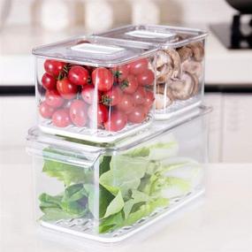 img 4 attached to SANNO Fridge Food Storage Containers Produce Saver FreshWorks Produce - Set 🍎 of 3: Keep Your Food Fresh and Organized with this Stackable Kitchen Keeper