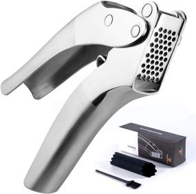 img 4 attached to 🧄 Premium Stainless Steel Garlic Press Set - Efficient and Rust-Proof Crusher with Silicone Roller Peeler and Cleaning Brush - Easy to Squeeze, Clean, and Dishwasher Safe