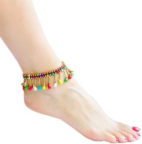 img 1 attached to 🌊 Стильные бохо браслеты на щиколотку: цветные бусины, подвеска из бирюзы - регулируемые браслеты для женщин и девочек, многослойные украшения для пляжа на ноги