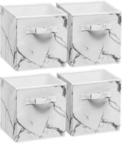img 4 attached to 📦 Sorbus Fabric Foldable Storage Cubes - Ultimate Organization Bins for Home, Closet, Nursery & College Dorm - Stunning Marble Print (4-Pack, White)