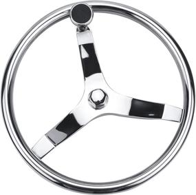 img 2 attached to 🚤 High Quality Stainless Steel Boat Steering Wheel - Compatible with Seastar and Verado - 3 Spoke Design - 13-1/2" Diameter - Includes 5/8"-18 Nut and Turning Knob