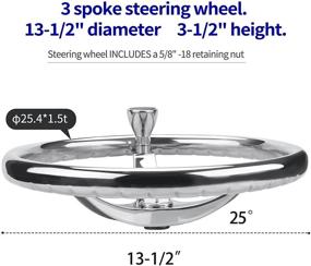 img 1 attached to 🚤 High Quality Stainless Steel Boat Steering Wheel - Compatible with Seastar and Verado - 3 Spoke Design - 13-1/2" Diameter - Includes 5/8"-18 Nut and Turning Knob