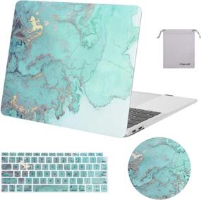img 4 attached to 🍏 MOSISO MacBook Air 13 inch Case 2020 2019 2018 Release A2337 M1 A2179 A1932, Retina Display with Touch ID, Watercolor Marble Hard Shell Cover with Keyboard Skin, Mouse Pad, and Pouch, Green