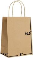 🛍️ 100 bulk kraft paper gift bags with handles - 8 x 4.5 x 10.5 inches - ideal for shopping, packaging, retail, party, craft, gifts, wedding, recycled, business, goody and merchandise bag (brown) logo
